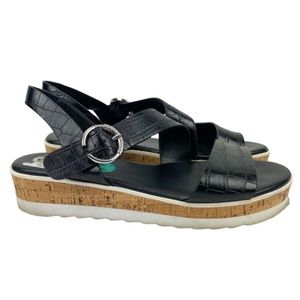 Marc Fisher Black Croc Embossed Platform Sandals